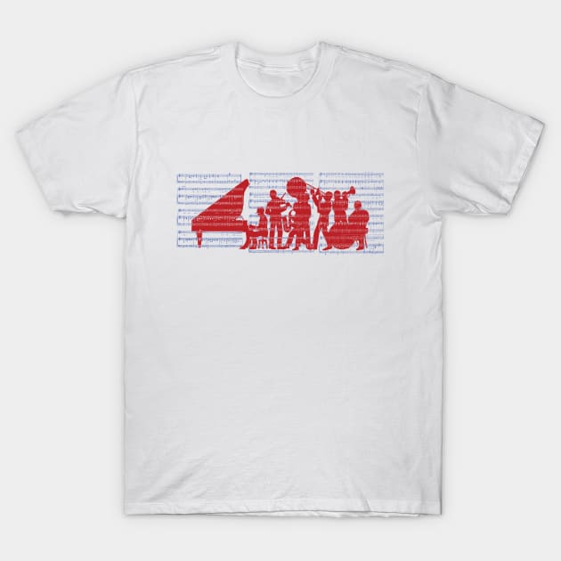 Silhouette de Jazz Red White and Blue Version T-Shirt by pelagio